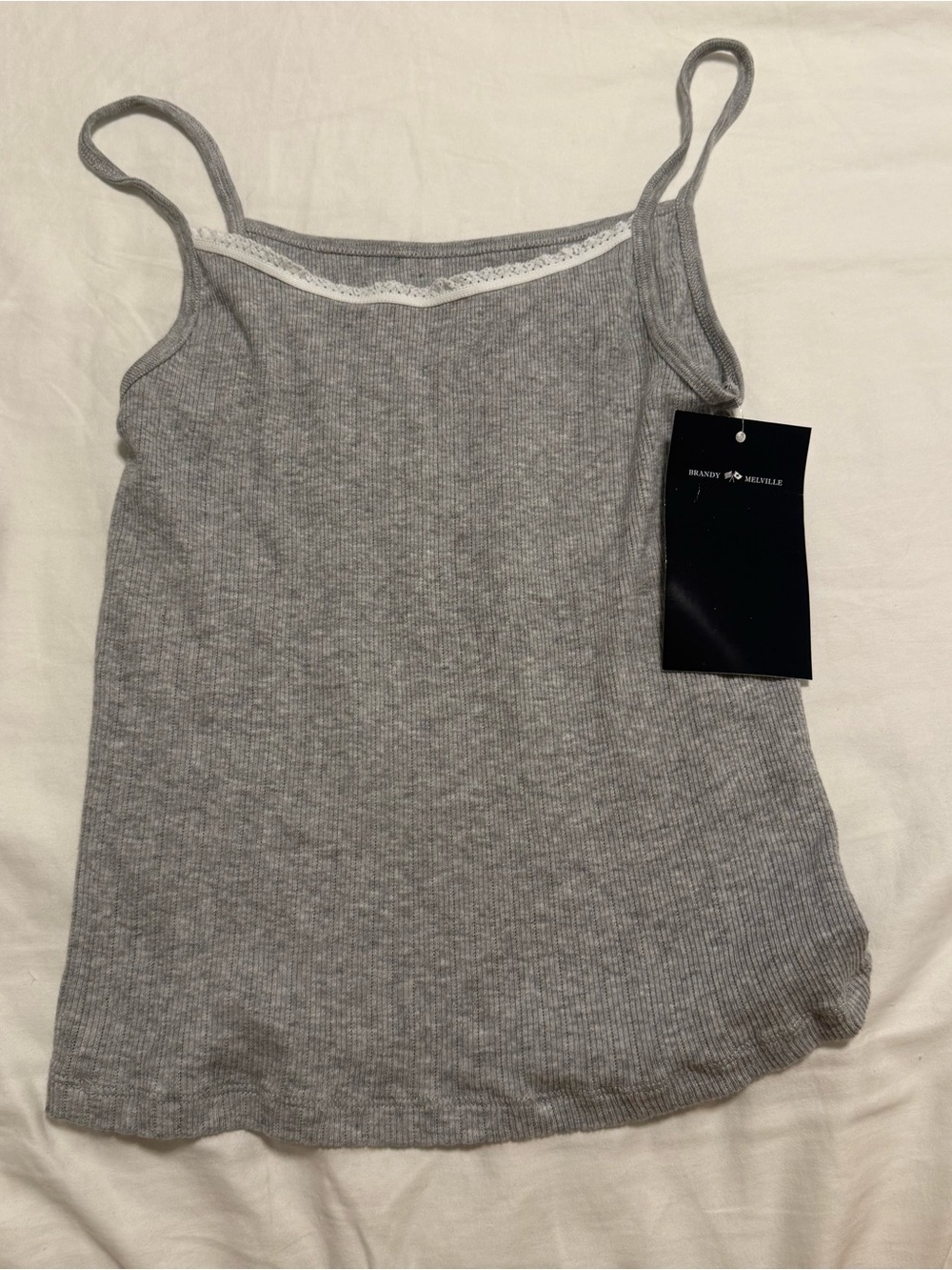 Brandy Melville Gray Ribbed Lace-Trim Camisole